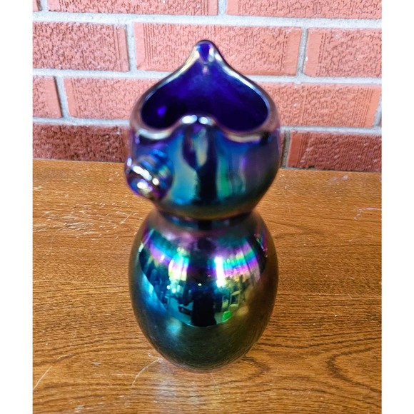 Gibson Cobalt Blue Carnival Glass Owl Vase - Picture 8 of 9